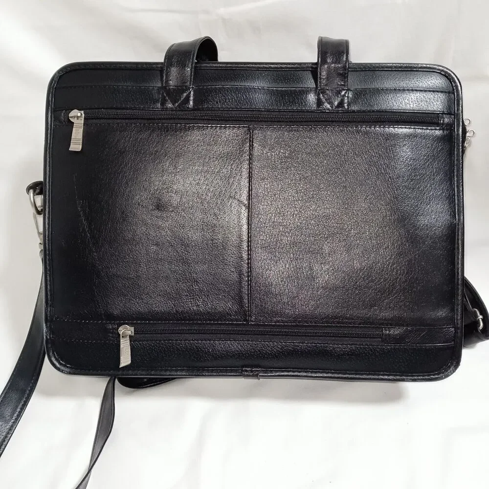 McKlein Black Leather Laptop Briefcase Dual Expandable 16 x 13 x 5 Inch Shoulder